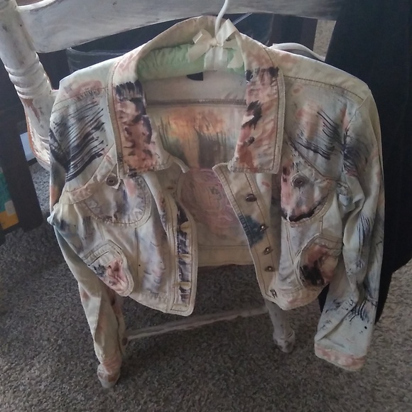 Painted Denim Jean Jacket -cropped Medium - Picture 1 of 4